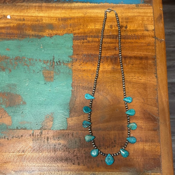 Teardrop, blue turquoise, and sterling silver Navajo pearls - Picture 2 of 3